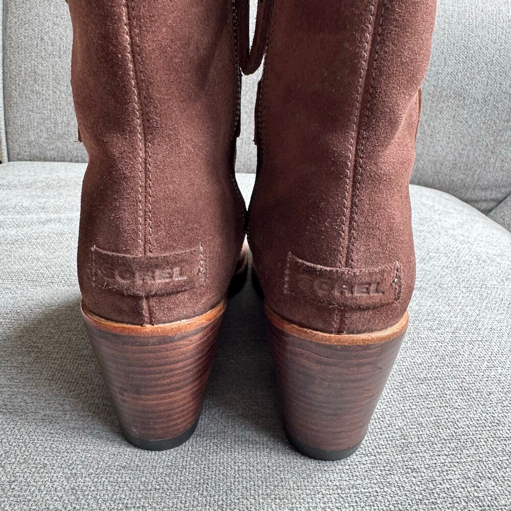 Sorel Womens After Hours Suede Wedge Booties Size 8.5 Brown Ankle Leather Straps - Picture 6 of 12